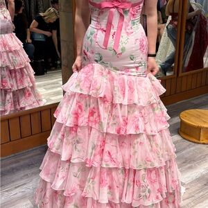 Sherri Hill Pink Floral A-Line Dress